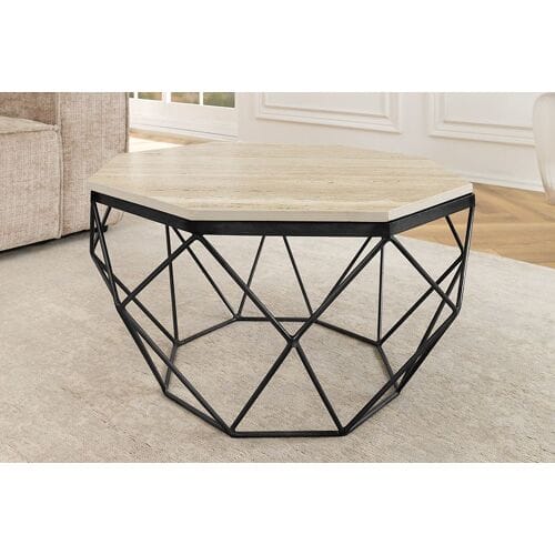Salontafel diamant zwart met travertin 70 cm