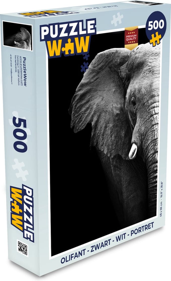 Puzzel Olifant - Zwart - Wit - Portret - Legpuzzel - Puzzel 500 stukjes