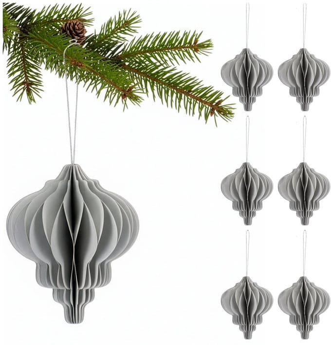 Kerstbal | Papier | 12,5 Cm | 3D | Grijs | 6 Stuks