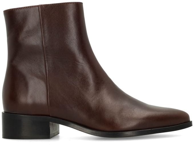Manfield - Dames - Donkerbruine leren enkellaarsjes - Maat 42