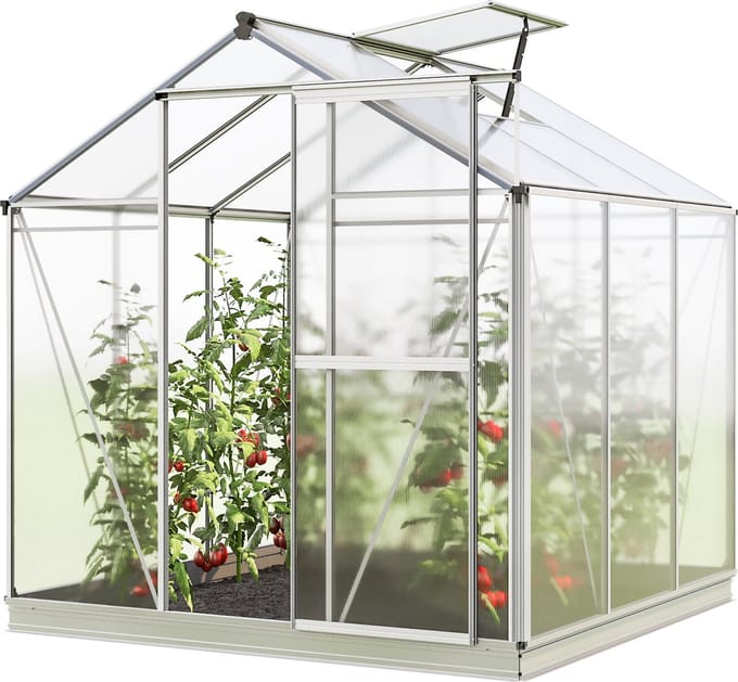 Tuinkas Jasmin 3 aluminium frame 192x192cm polycarbonaat panelen - met grondframe & automatische dakraamopener