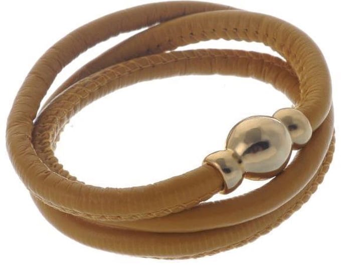 Behave - Wikkelarmband lichtbruin - Goudkleur sluiting - Dagelijks stijl