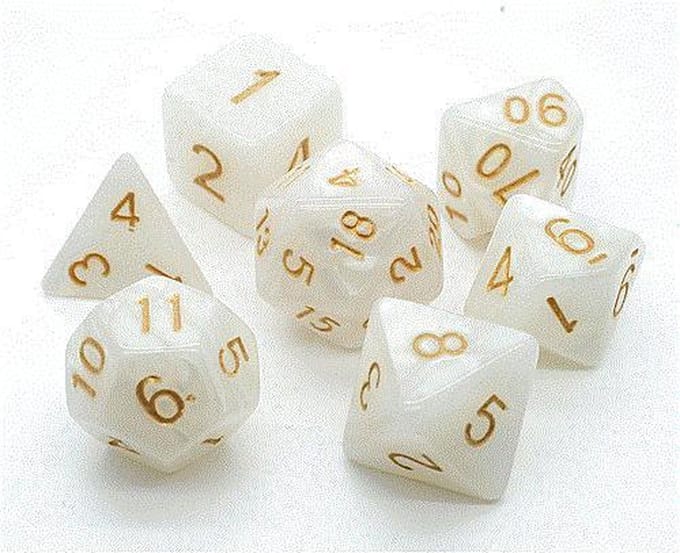 Polydice set - Polyhedral dobbelstenen set 7 delig | Set van 7 dice | dungeons and dragons dnd dice | D&D Pathfinder RPG DnD | Wit gemarmerd - gold