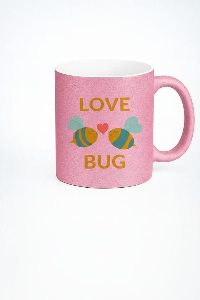 Love Bug Glitter Mok Roze met Schattige Bijen en Hart - Liefdes Cadeau
