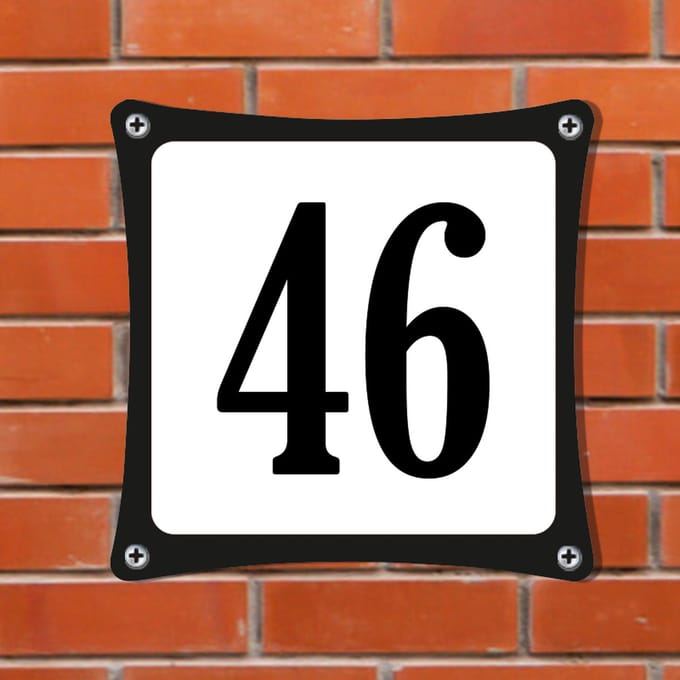 Decoporta Huisnummerbord Emaille-Look - Nummer 46 - Standaard - 10 x 10 cm | incl. schroeven