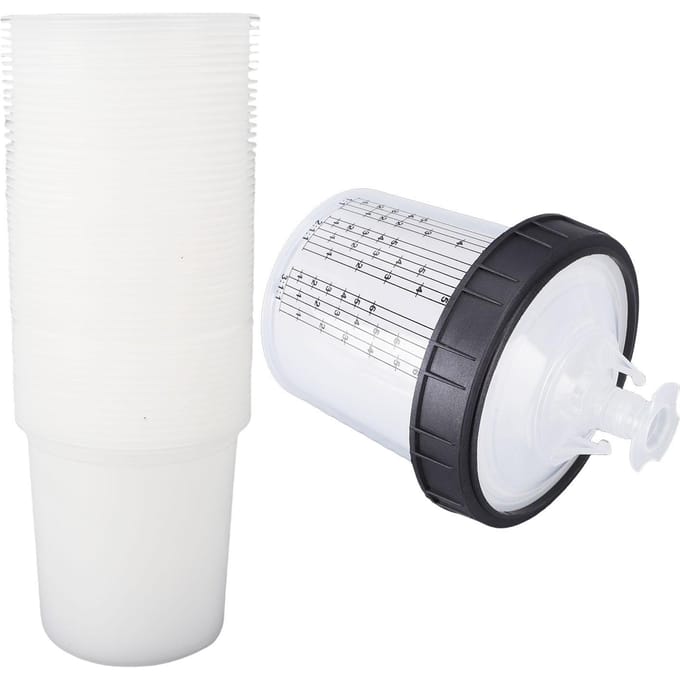 Verfspuit   Spuitbeker Liners Deksel Systeem 50 Standaard 20,3 Ounce(600 ml) 190um Wegwerp Set Kit Vervangende Accessoires white