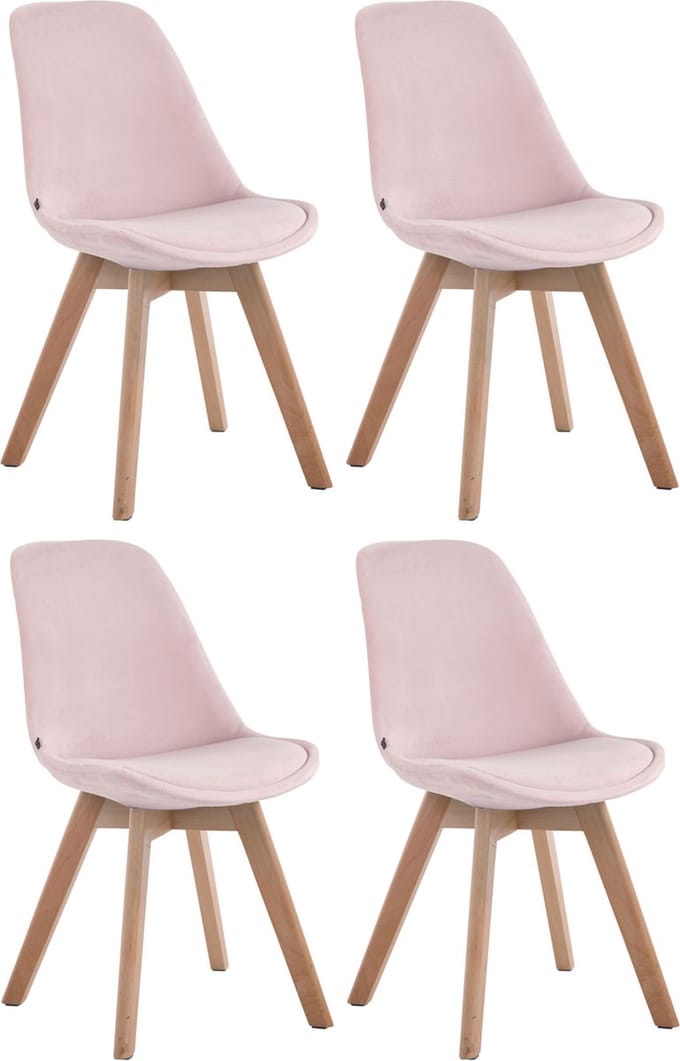 CLP Borneo Set van 4 eetkamerstoelen - Fluweel roze natura
