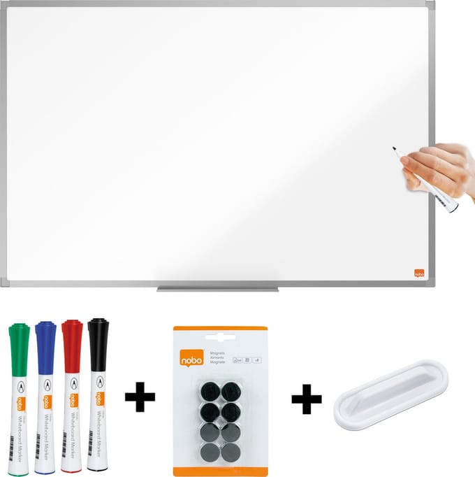Nobo Essence Magnetisch Whiteboard Set 90x60cm - met Starterskit - Met Pennengoot - Bord van Gelakt Staal - Wit