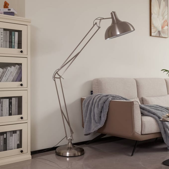 Lindby - Vloerlampen - 1licht - IJzer - H: 180 cm - E27 - zilver, zwart