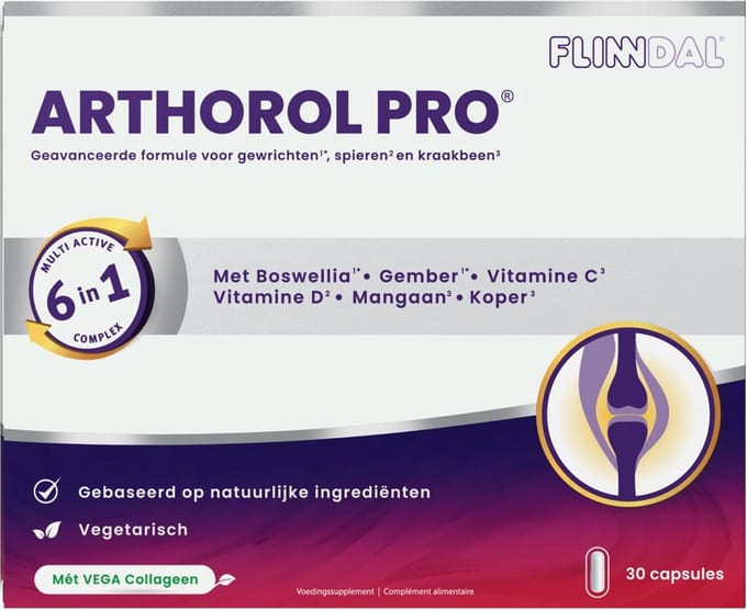 Flinndal Arthorol Pro Capsules - Multi Active 6 in 1 complex - Voor gewrichten, spieren en kraakbeen - 30 capsules