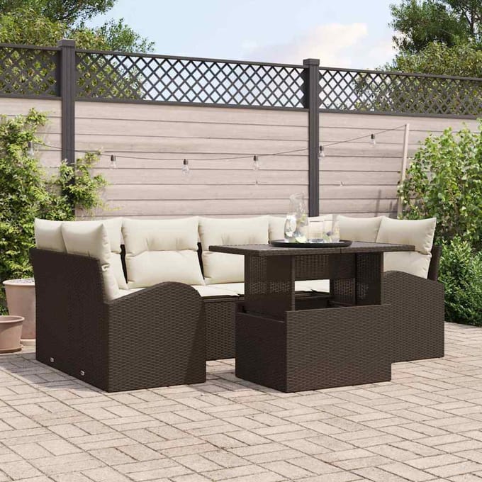 vidaXL - Tuinbank - Set - 7 - st - Bruin - poly - rattan