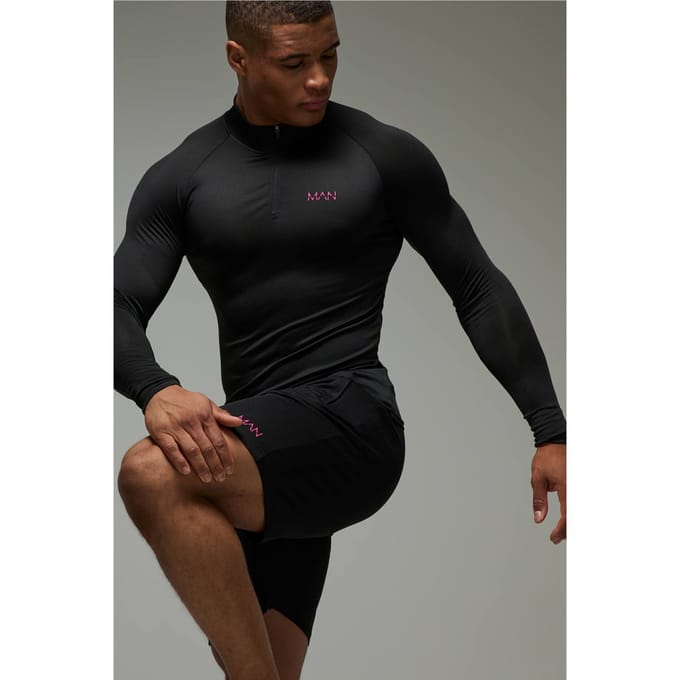 Heren Active Lichtgewicht Essentials Gym Raglan Muscle 1/4 Zip & Short Set | Black | Size Medium