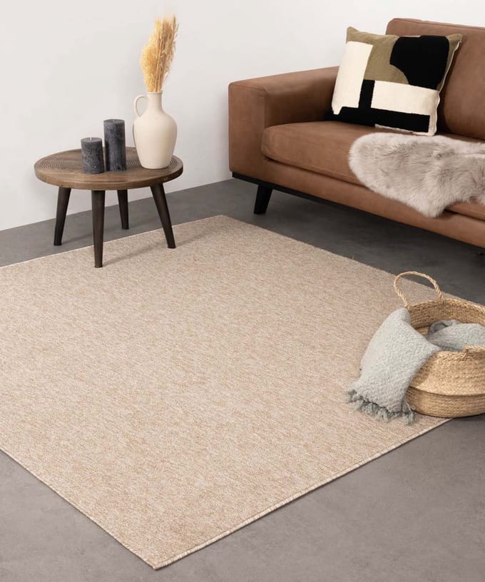 Laagpolig vloerkleed vierkant - Lush beige 300x300