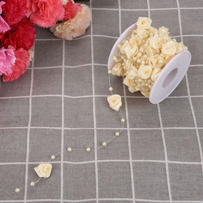 10m rol Roos Kunstparel Draad Kralen Slinger String DIY Bruiloftsdecoratie(beige) beige