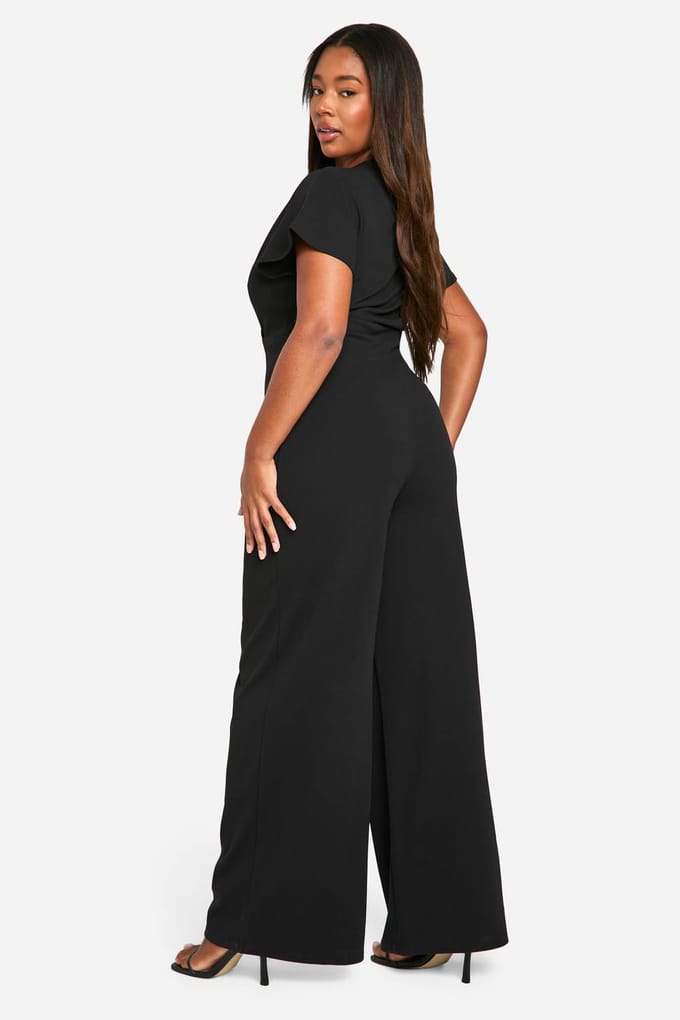 boohoo Dames Plus Wrap Over Wide Leg Jumpsuit | Black | Maat: 28