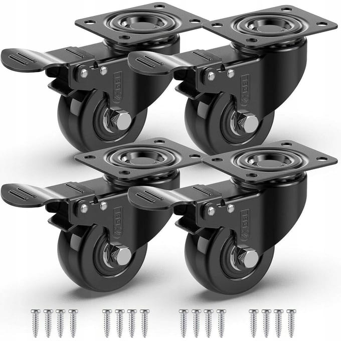 4x Zwenkwielen 50mm met Rem - 200kg Draagvermogen