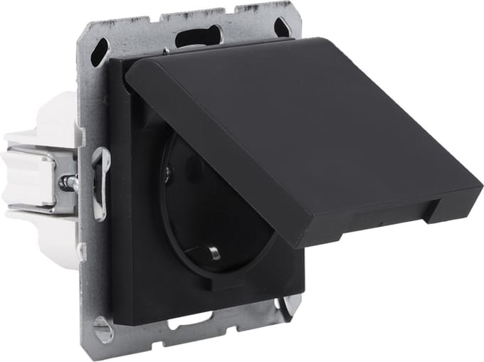 Q-Link S-Line contactdoos 1-voudig - randaarde - met klep - zwart