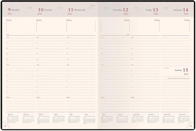Bureauagenda 2025 - Weekoverzicht - Zwart - Lederlook - Groot formaat