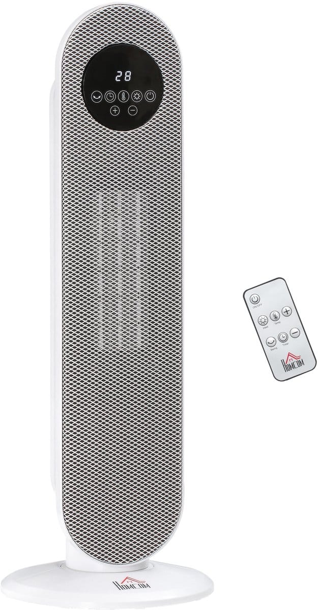 Keramische kachel 2000W - Elektrische verwarming met afstandsbediening - 45° oscillatie - 12h timer - Wit