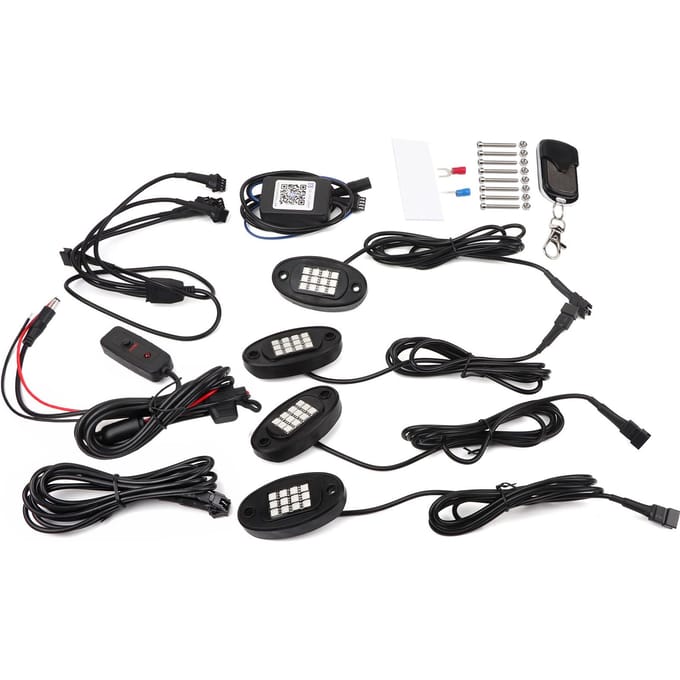 LED Rock Light Kits 4 Pods voor Truck UTV ATV met Dimschakelaar black