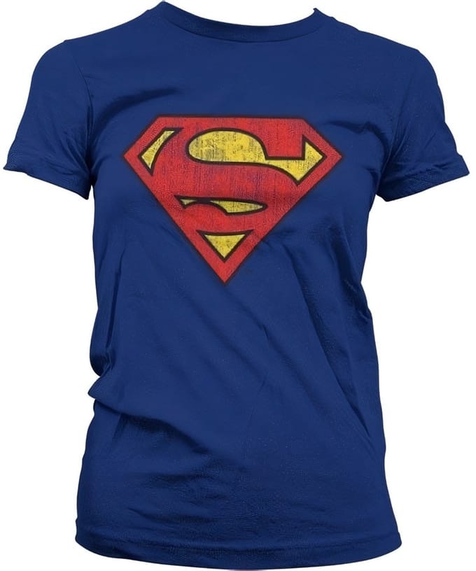 Superman Washed Shield Girly T-shirt voor dames, marineblauw