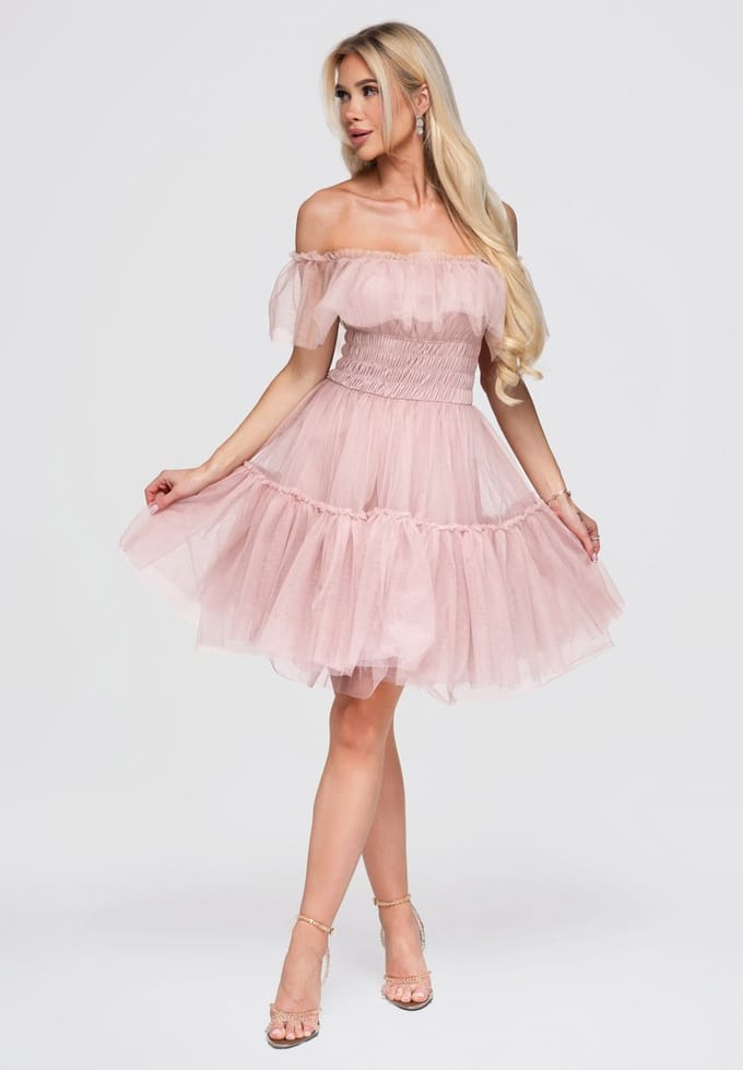 LARICA Jurk - Slim Fit - Korte Mouw - Rits Roze L