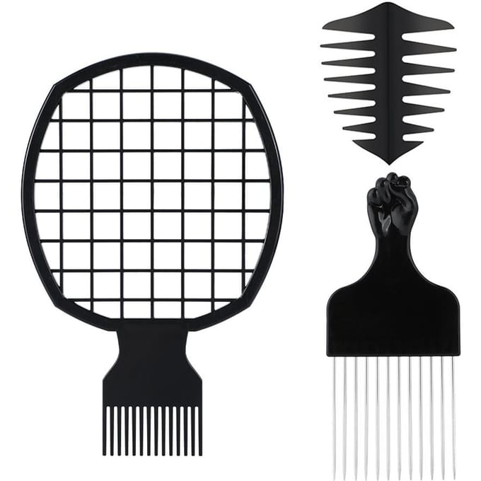 Hair comb 3pcs for 1set Afro Comb Metal Pick Comb Hairstyle tools black