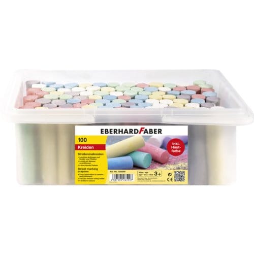 Eberhard Faber stoepkrijt - 100 stuks - in plastic bak - assorti - EF-526599