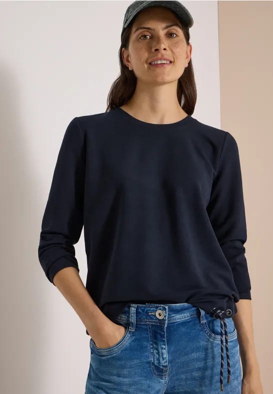 Shirt met lange mouwen, ronde hals en trekkoord