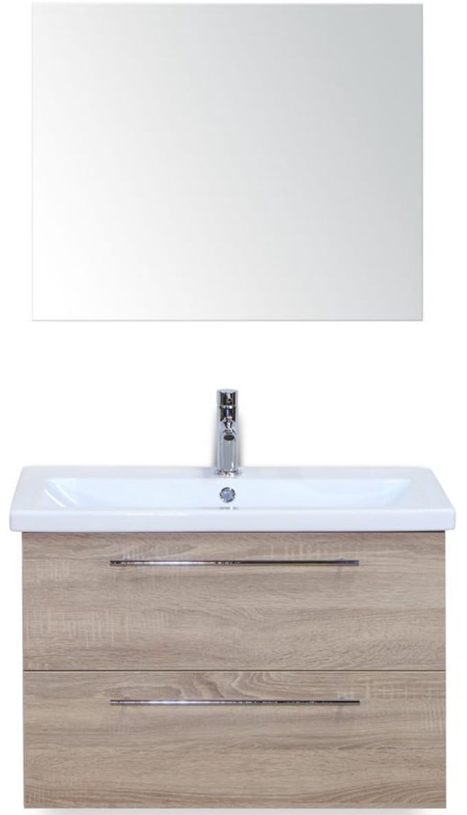 Como Badmeubelset 80 cm - Grijs Eiken - Keramische Wastafel Wit met Spiegel