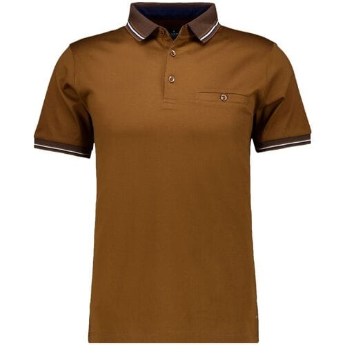 Ragman Polo Uni Contrast Detail Mercerized Cotton Walnut / male