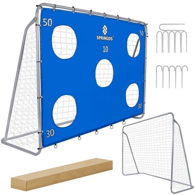Springos Voetbaldoel | Staal | Met Trainingsmat | Trainen | 240 x 170 | Grijs/Blauw
