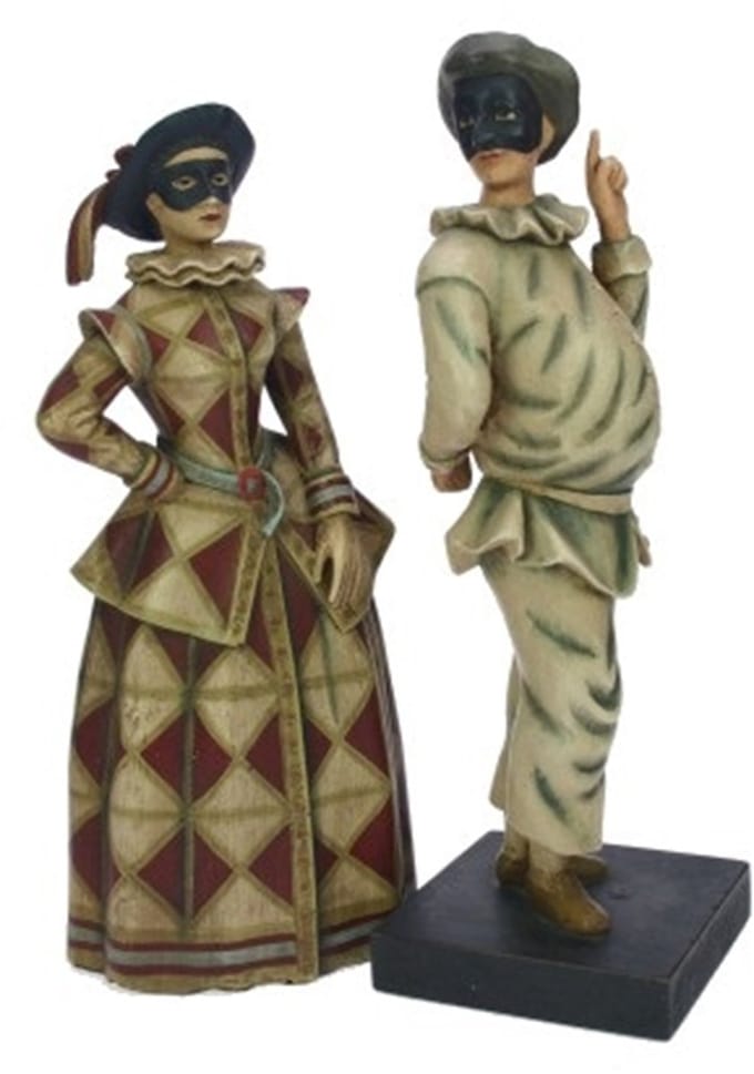 Figuur Venetiaans, 2 assorti 8,9x8,9x27,30/12,x8,25x25cm