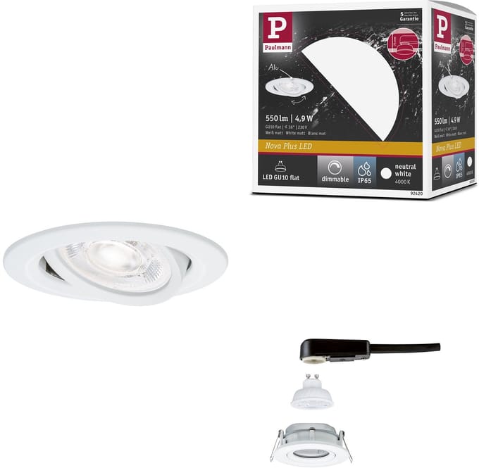 LED-inbouwlamp Nova Plus GU10 Flat IP65 93 mm 4,9W 550lm 230V dimbaar 4000K Wit mat