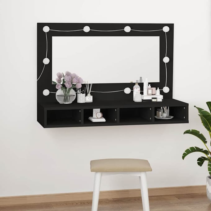 vidaXL - Spiegelkast - met - LED-verlichting - 90x31,5x62 - cm - zwart