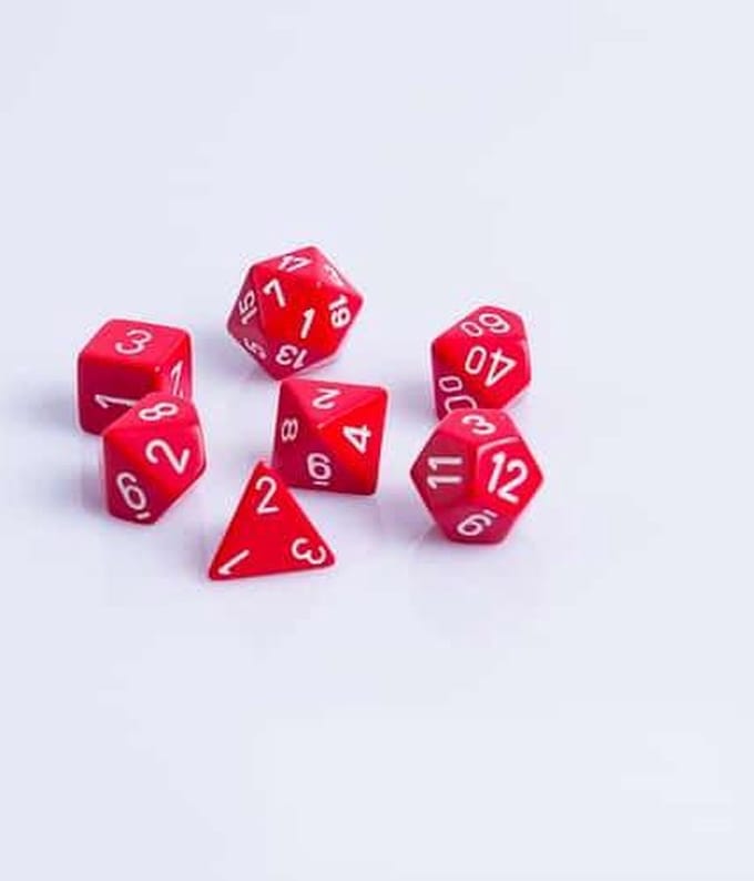 7-delige Polydice / dobbelstenen Set voor Dungeons & Dragons | Rood met Wit