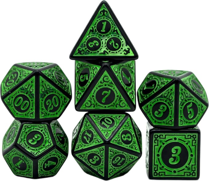 Dobbelstenen Set 7-delig – Groen Zwart D20 D12 D10 D8 D6 D4 – Voor RPG & Tafelspellen