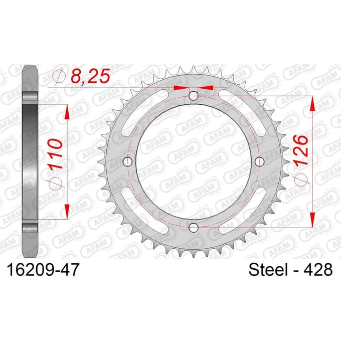 Stalen tandwiel Afam 428 47 dents