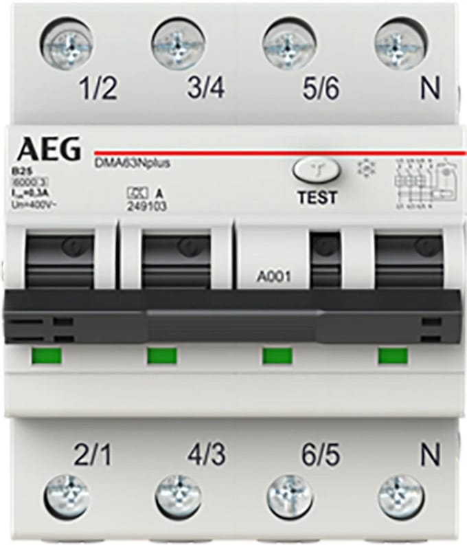 AEG aardlekautomaat 3-polig+nul 25A B-kar 300mA (DMA63NPB25/300)