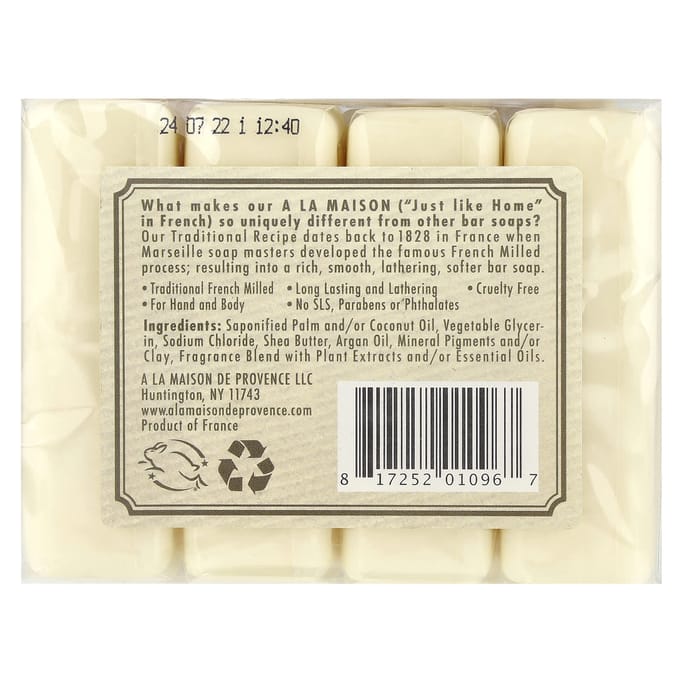 A La Maison de Provence, Savon en Barre Mains et Corps, Amande Douce, 4 paquets, 3,5 oz chacun beige