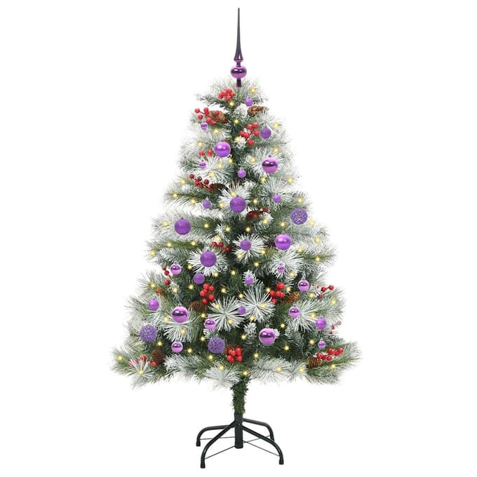 vidaXL - Kunstkerstboom - Groen - en - wit - 150 - cm - PVC - en - Metaal - en - Plastic