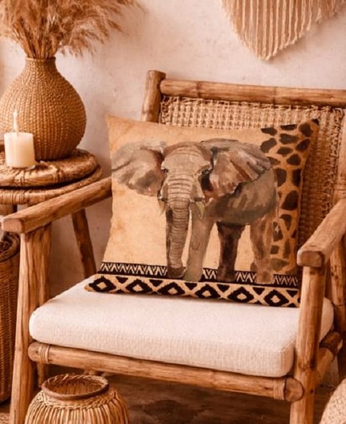 Boho Safari Collection Kussenhoes - Olifant - 45x45 cm