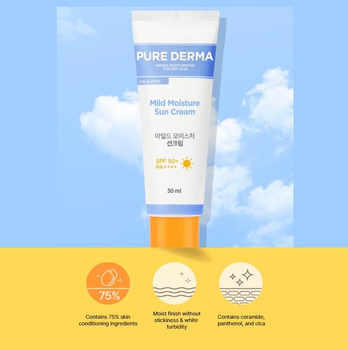 ONTHEBODY Crème Solaire Hydratante Douceur Pure Derma 50ml /1.69 fl.oz. (3 Options) #50ml x 1pcs white