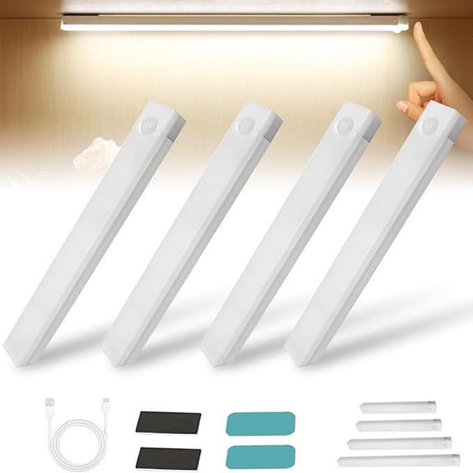 4 Stuks Boorvrije Bewegingssensor LED Lampen - Magnetische Oplaadbare Slimme Lamp Binnen, Warm Wit 10 cm
