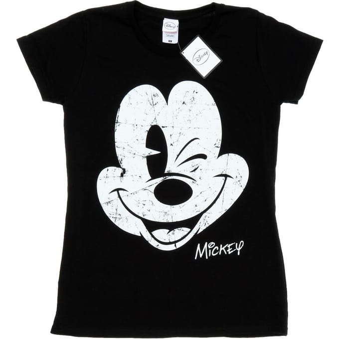 Disney Dames/Dames Mickey Mouse Distressed Gezicht Katoenen T-Shirt (Zwart)