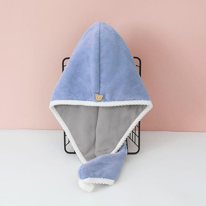 Serviette pour cheveux secs Double épaisseur, Double face, bonnet pour cheveux secs, fort absorbant, chapeau à séchage rapide bleu