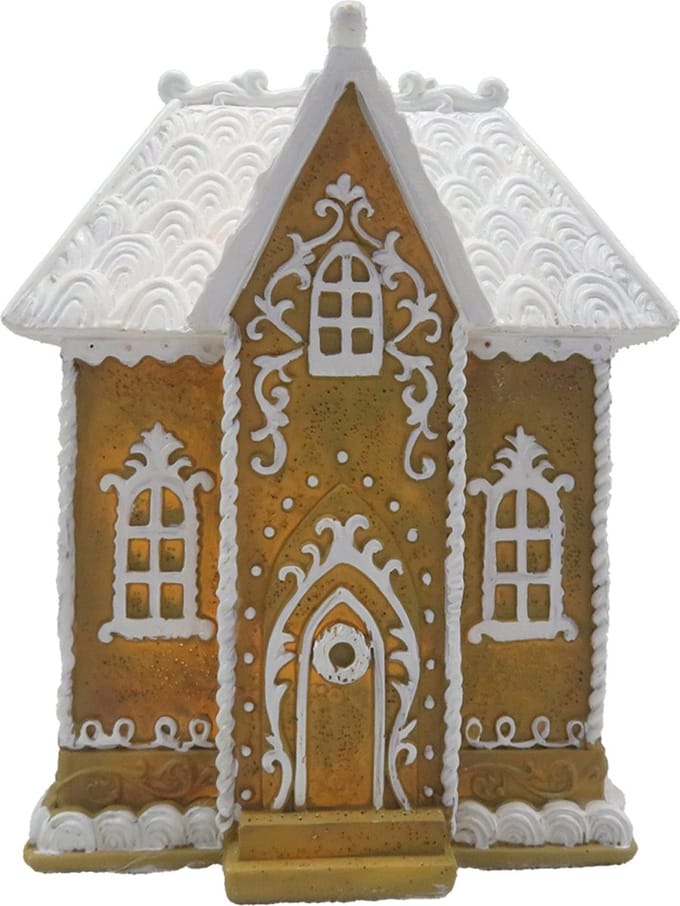 Clayre & Eef Gingerbread house met LED 12x9x15 cm Bruin Polyresin