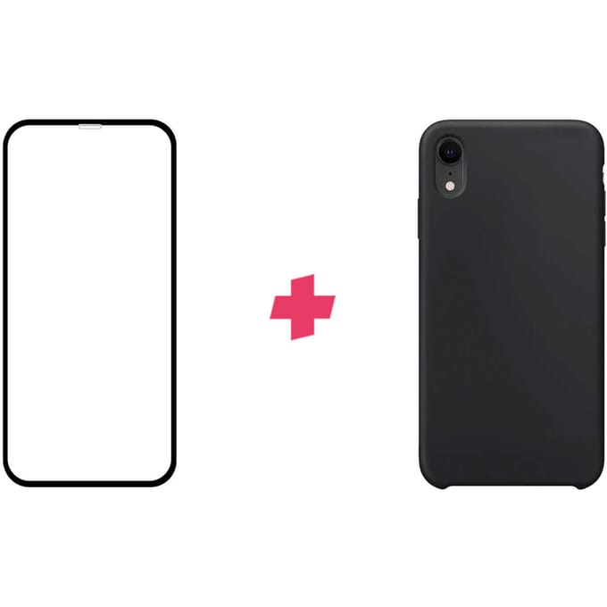 Bundel: iPhone XR screenprotector + Zwart Siliconen hoesje