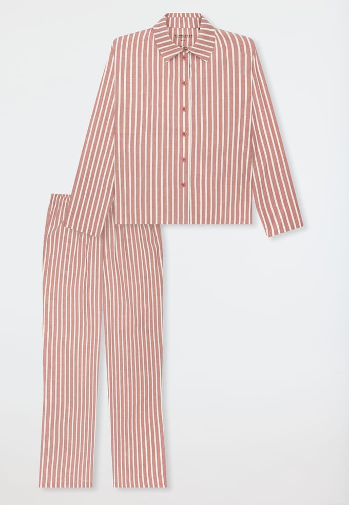 Lang pyjama van geweven stof met strepen in terracottakleur - Selected! premium 36