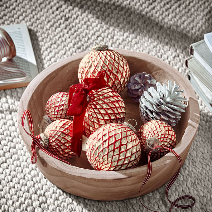 LOBERON Kerstbal set van 6 Aleviah goudkleurig/rood
